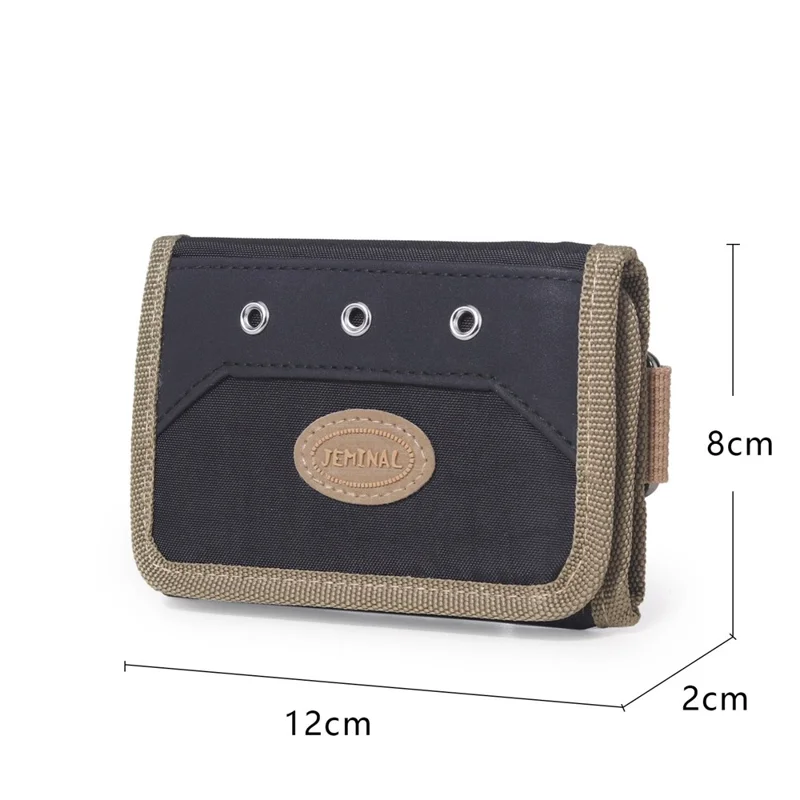 JEMINAL 21511# Men Trifold Wallet Magic Tape Closure Canvas Coin Purse Card Holder with Belt Ring - Black
