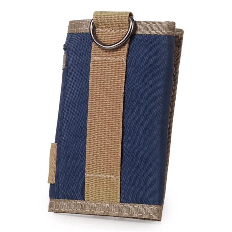 JEMINAL 21508# Magic Tape Closure Trifold Canvas Outdoor Sports Wallet Coin Purse with Zipper Pocket for Boys - Dark Blue