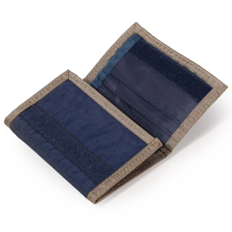 JEMINAL 21508# Magic Tape Closure Trifold Canvas Outdoor Sports Wallet Coin Purse with Zipper Pocket for Boys - Dark Blue