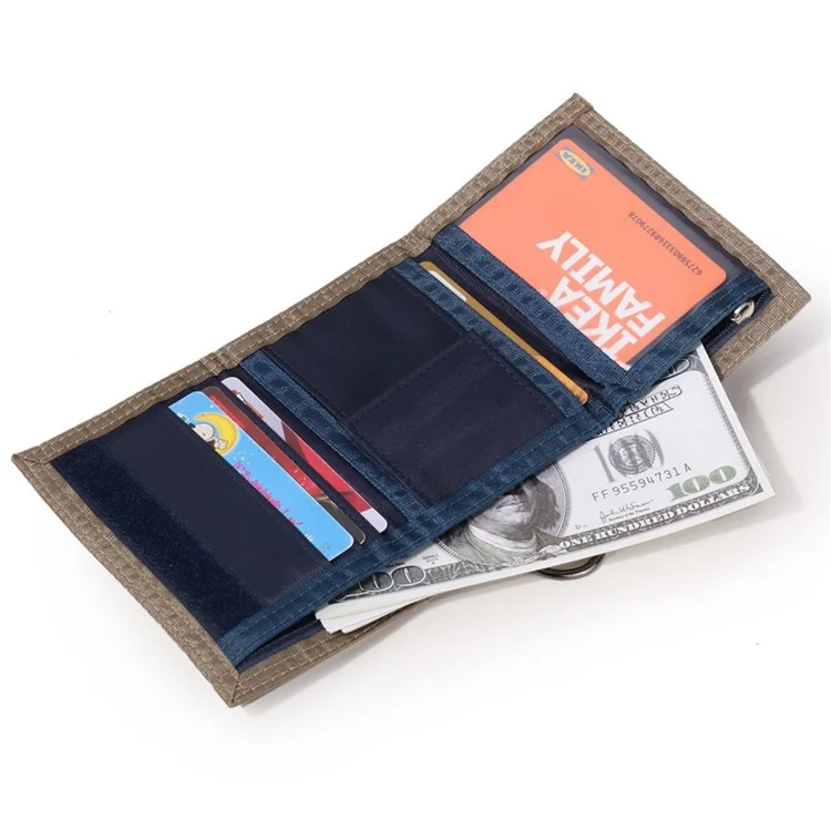 JEMINAL 21508# Magic Tape Closure Trifold Canvas Outdoor Sports Wallet Coin Purse with Zipper Pocket for Boys - Dark Blue