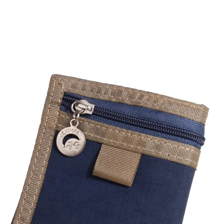 JEMINAL 21508# Magic Tape Closure Trifold Canvas Outdoor Sports Wallet Coin Purse with Zipper Pocket for Boys - Dark Blue