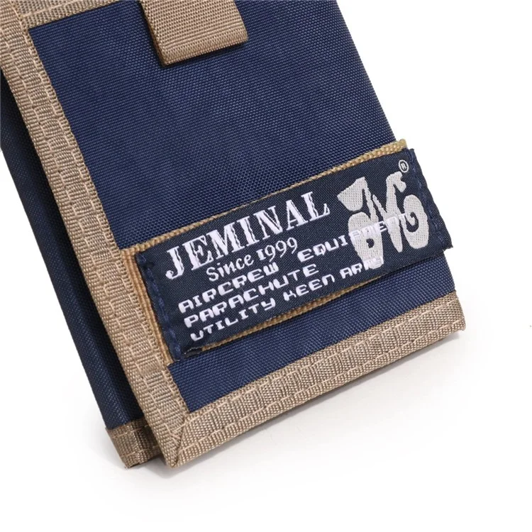 JEMINAL 21508# Magic Tape Closure Trifold Canvas Outdoor Sports Wallet Coin Purse with Zipper Pocket for Boys - Dark Blue