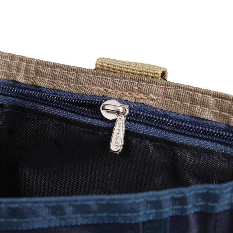 JEMINAL 21508# Magic Tape Closure Trifold Canvas Outdoor Sports Wallet Coin Purse with Zipper Pocket for Boys - Dark Blue
