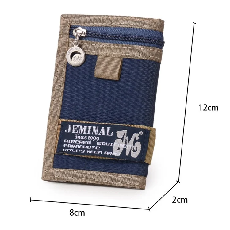 JEMINAL 21508# Magic Tape Closure Trifold Canvas Outdoor Sports Wallet Coin Purse with Zipper Pocket for Boys - Dark Blue
