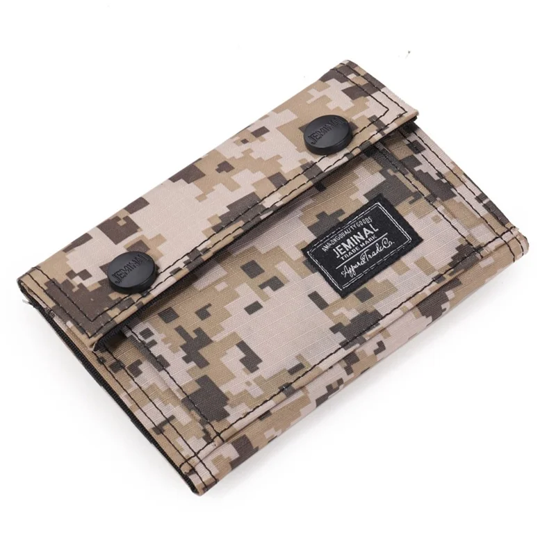 Jeminal 1312# Casual Camouflage Bi-fold Purse Card Halter Schnappknöpfe Canvas Short Wallet - Khaki