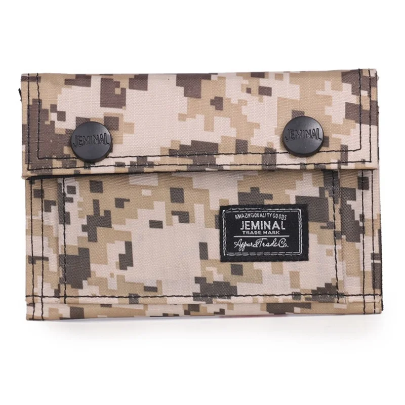 Jeminal 1312# Casual Camouflage Bi-fold Purse Card Halter Schnappknöpfe Canvas Short Wallet - Khaki