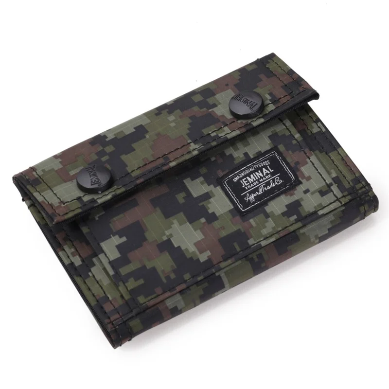 JEMINAL 1312# Casual Camouflage Bi-fold Purse Card Holder Snap Buttons Canvas Short Wallet - Green