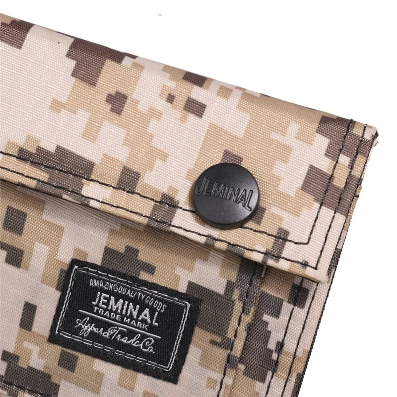 JEMINAL 1312# Casual Camouflage Bi-fold Purse Card Holder Snap Buttons Canvas Short Wallet - Green