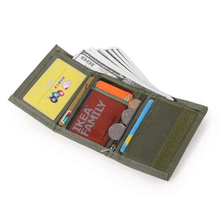 JEMINAL 1420 Solid Color Stitching Nylon Wallet Student Tri-fold Wallet Coin Purse Cards Holder - Green