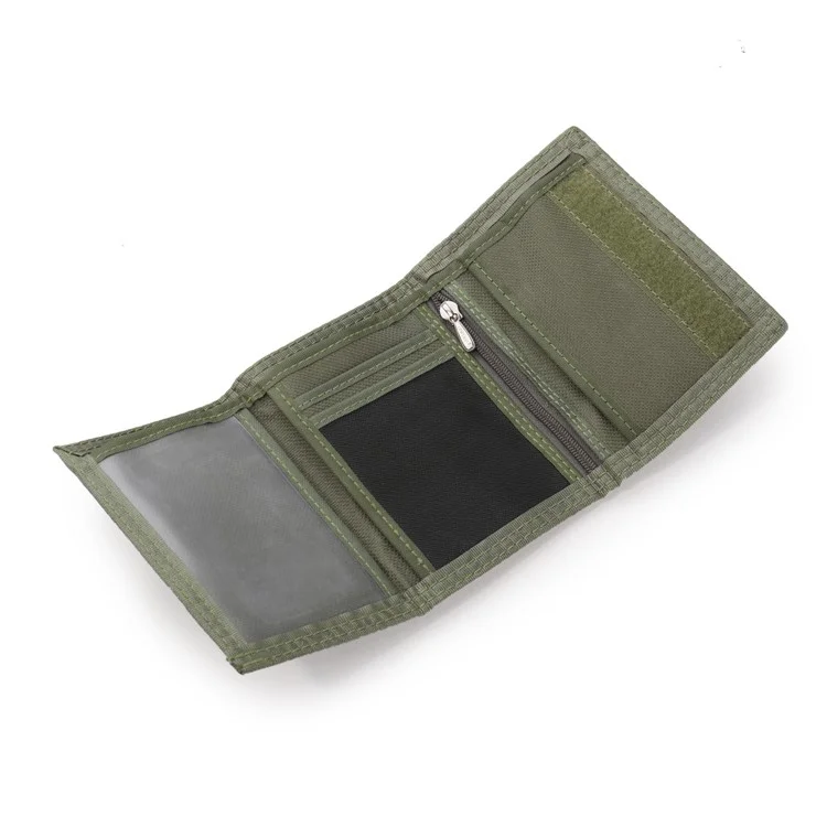 JEMINAL 1420 Solid Color Stitching Nylon Wallet Student Tri-fold Wallet Coin Purse Cards Holder - Green