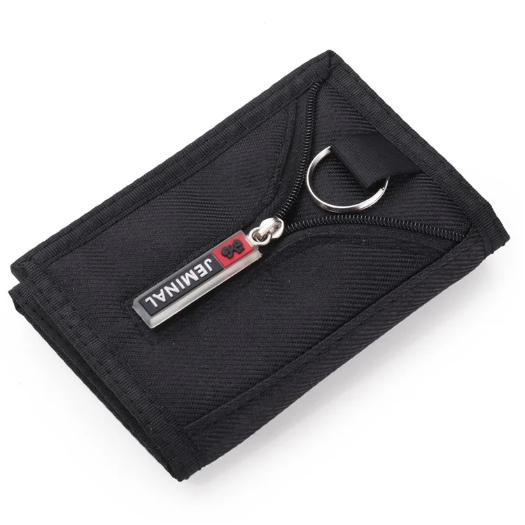 JEMINAL 1420 Solid Color Stitching Nylon Wallet Student Tri-fold Wallet Coin Purse Cards Holder - Black