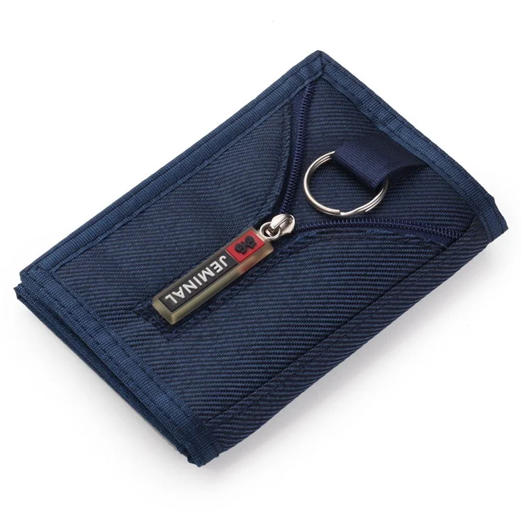 JEMINAL 1420 Solid Color Stitching Nylon Wallet Student Tri-fold Wallet Coin Purse Cards Holder - Dark Blue