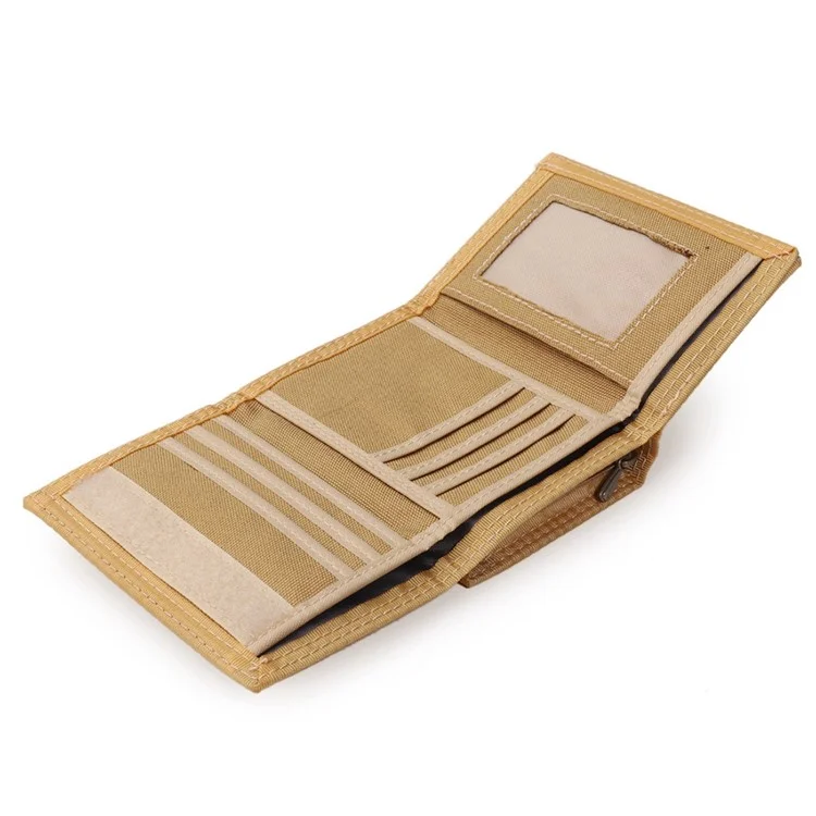 JEMINAL 507 Men's Trifold Wear-resistant Canvas Wallets Cash Money Coin Pouch Card Bag - Khaki