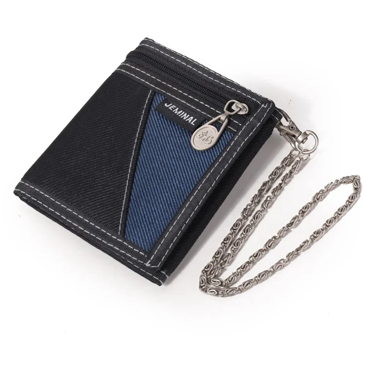JEMINAL 1005 Vintage Men Tri-fold Wallet Casual Canvas Purse Cards Money Holder with Strap - Black