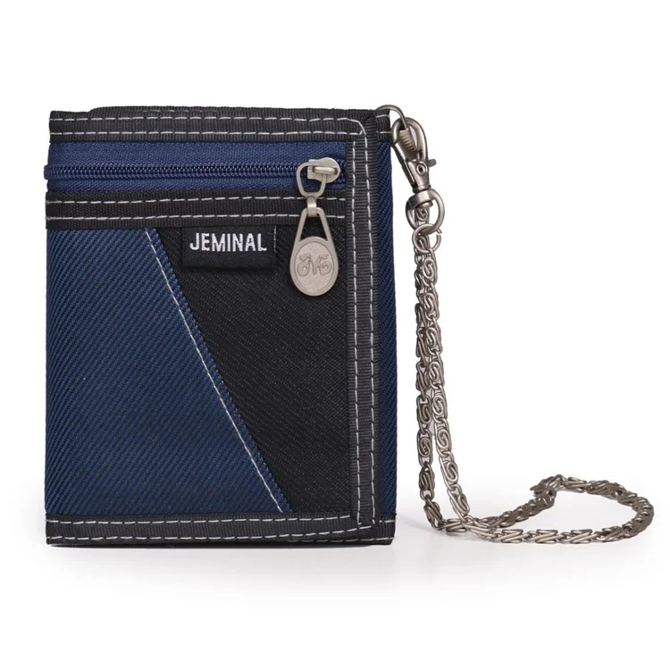 JEMINAL 1005 Vintage Men Tri-fold Wallet Casual Canvas Purse Cards Money Holder with Strap - Black
