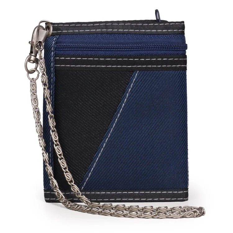 JEMINAL 1005 Vintage Men Tri-fold Wallet Casual Canvas Purse Cards Money Holder with Strap - Black