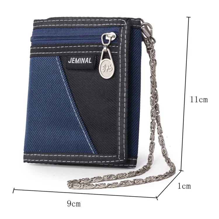 JEMINAL 1005 Vintage Men Tri-fold Wallet Casual Canvas Purse Cards Money Holder with Strap - Black