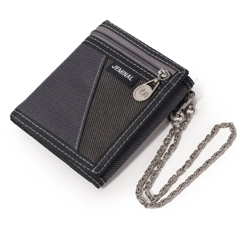 JEMINAL 1005 Vintage Men Tri-fold Wallet Casual Canvas Purse Cards Money Holder with Strap - Dark Grey