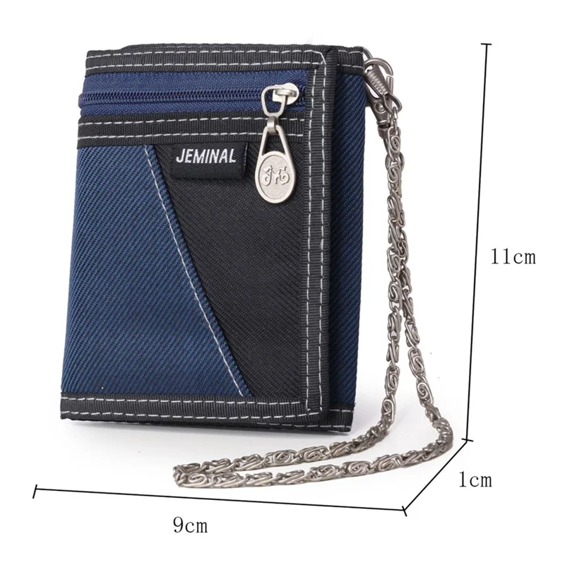 JEMINAL 1005 Vintage Men Tri-fold Wallet Casual Canvas Purse Cards Money Holder with Strap - Dark Grey