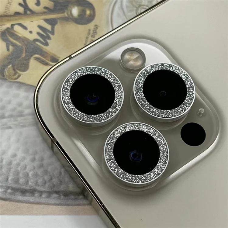 Pour iPhone 13 6.1 pouces / 13 mini 2 pièces / Ensemble Protecteur d'écran en verre trempé anti-rayures à design anneau scintillant pour appareil photo - Argent