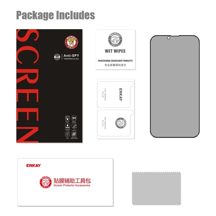 ENKAY HAT PRINCE Tempered Glass Full Screen Protector for iPhone 14 6.1 inch, 28 Degree Anti-spy Anti-explosion Full Glue Film