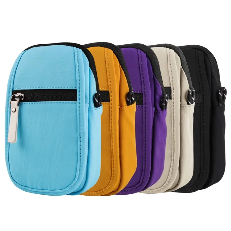Mobile Phone Shoulder Bag for 7.2-inch Cell Phones Universal Zippered Waist Pouch with Shoulder Strap - Black