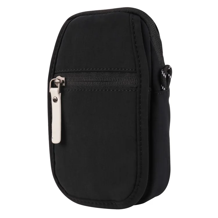 Mobile Phone Shoulder Bag for 7.2-inch Cell Phones Universal Zippered Waist Pouch with Shoulder Strap - Black