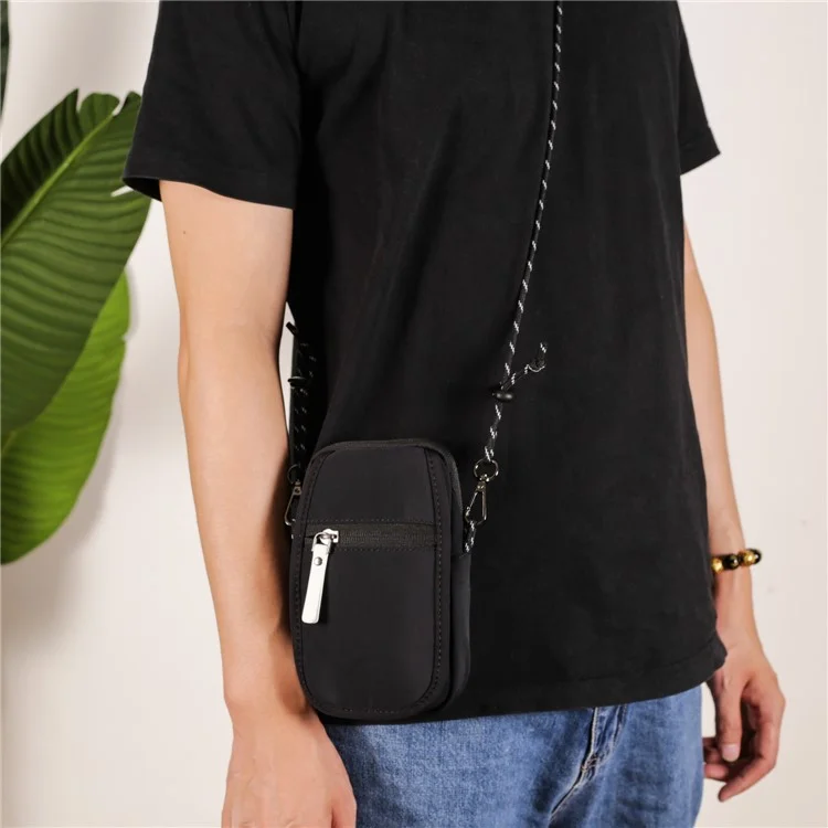 Mobile Phone Shoulder Bag for 7.2-inch Cell Phones Universal Zippered Waist Pouch with Shoulder Strap - Black