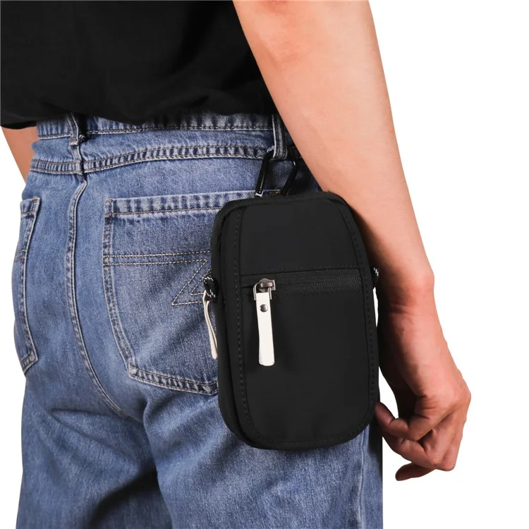 Mobile Phone Shoulder Bag for 7.2-inch Cell Phones Universal Zippered Waist Pouch with Shoulder Strap - Black