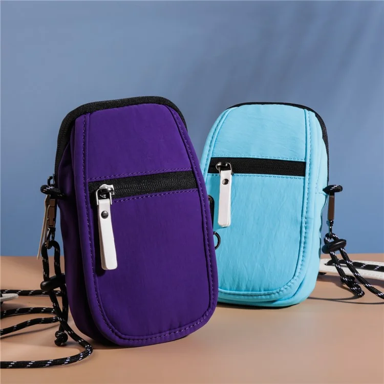 Mobile Phone Shoulder Bag for 7.2-inch Cell Phones Universal Zippered Waist Pouch with Shoulder Strap - Black