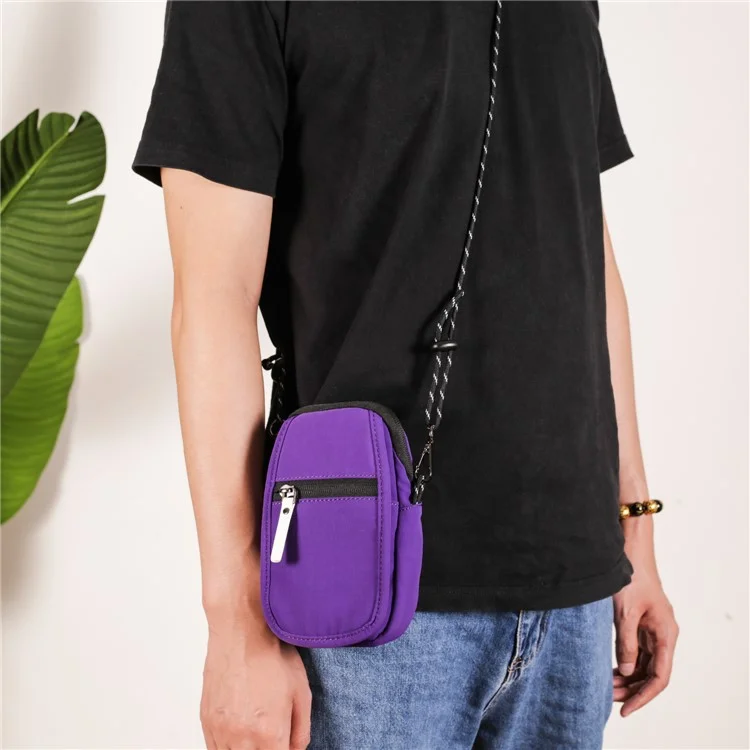 Mobile Phone Shoulder Bag for 7.2-inch Cell Phones Universal Zippered Waist Pouch with Shoulder Strap - Purple