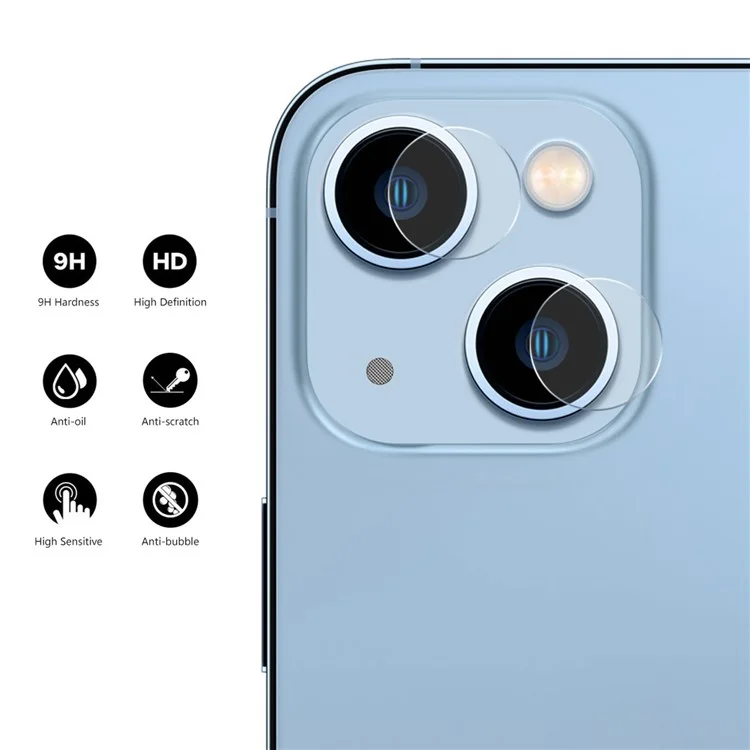 ENKAY HAT PRINCE 2 Sets pour iPhone 14 6.1 pouces / 14 Plus Protecteur d'objectif de caméra 0.2mm Film en verre trempé à colle intégrale (2Pcs / Set)