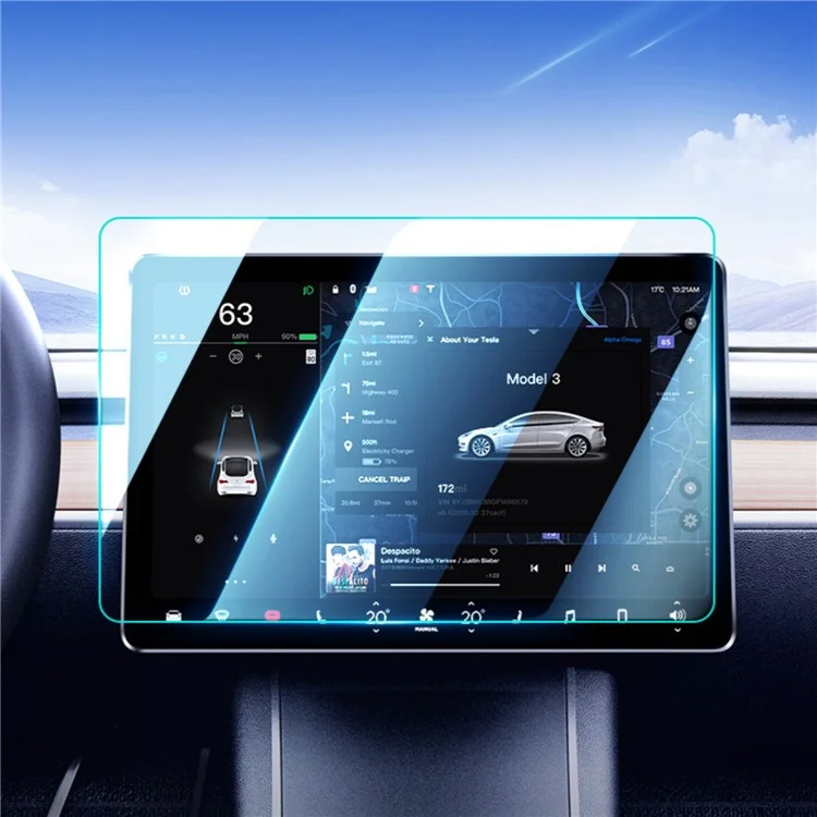 Für Tesla Model X / S 17-Zoll-Dashboard-Navigationsbildschirmschutz Ultraklares gehärtetes Glas-Schutzfolie