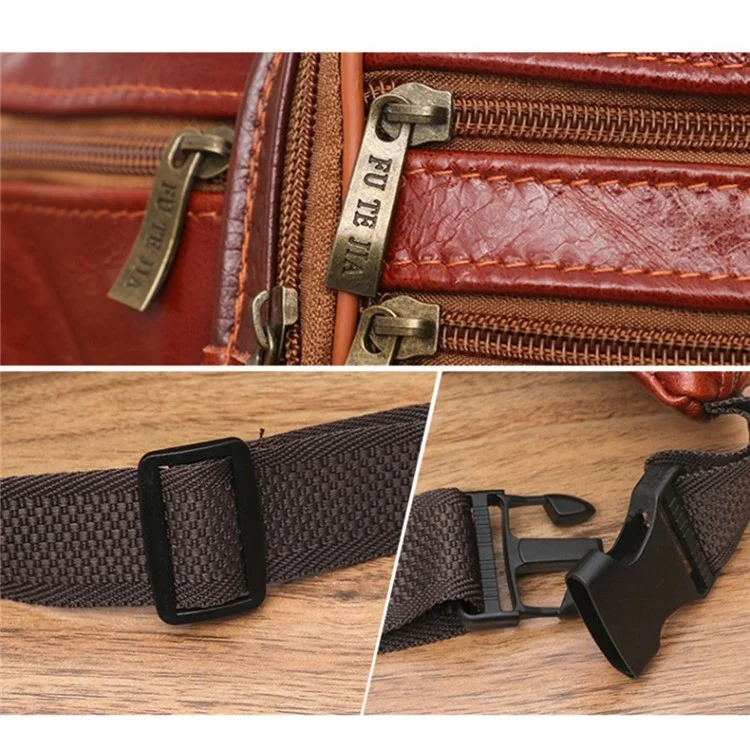 Large Cowhide Leather Waist Pack Zipper Pocket Design Fanny Belt Bag for Daily Use Travel Hiking - Light Brown
