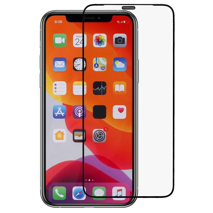For iPhone 11 Pro Max / XS Max 6.5 inch 9H High Aluminum-silicon Glass Screen Protector Silk Printing Edge Anti-static Full Cover Ultra Clear Film with Dust-proof Net
