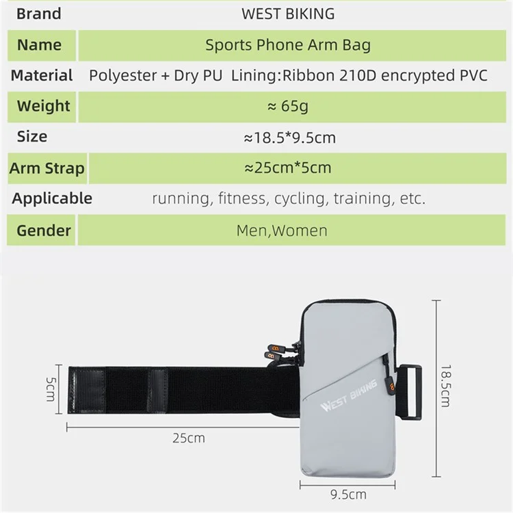 WEST BIKING YP0707365 Fitness Running Arm Bag Phone Storage Armband Bag - Grey
