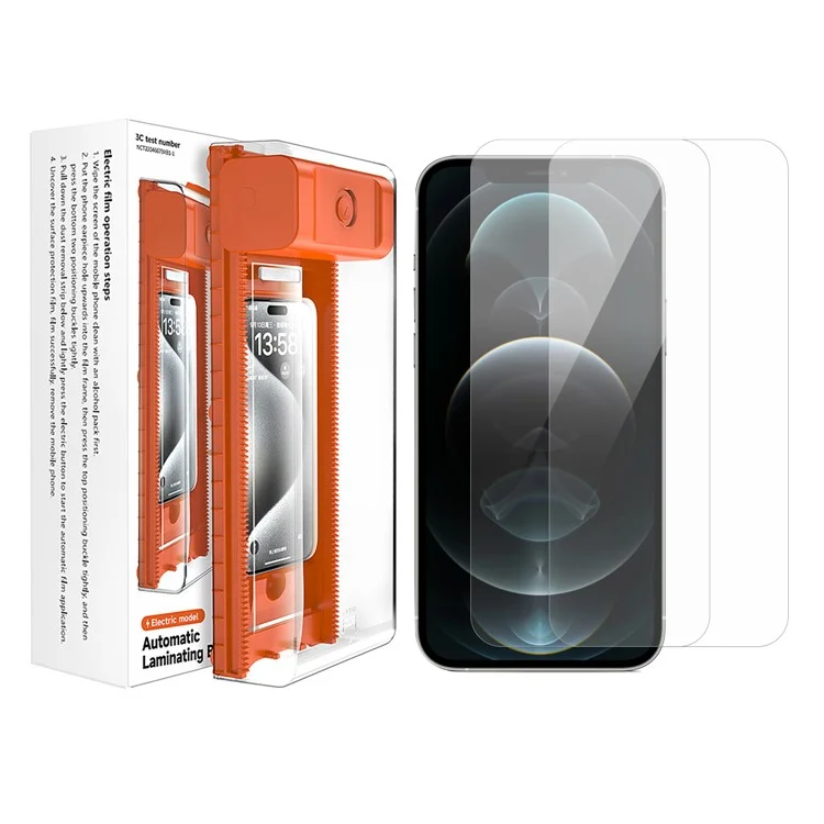 2 pièces pour iPhone 12 Pro Protecteur d'écran en verre trempé transparent HD avec outil d'installation anti-poussière
