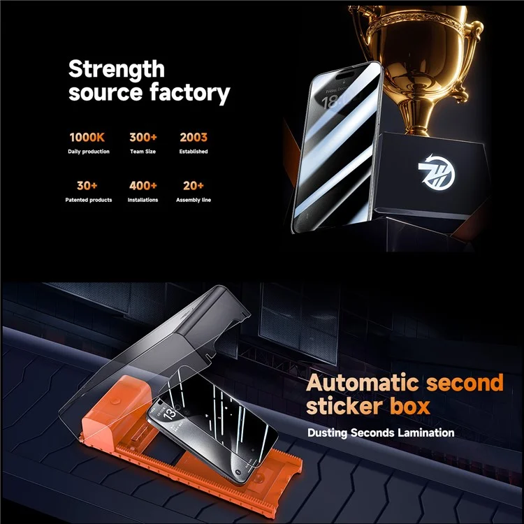 2 pièces pour iPhone 14 Pro Max Protecteur d'écran plein écran Retrait automatique de la poussière Film en verre trempé