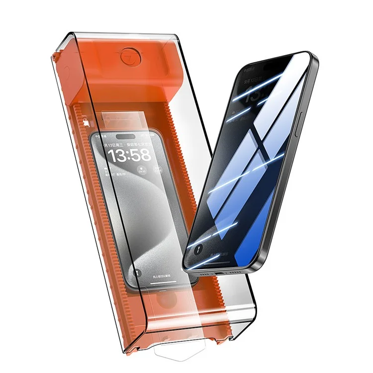 2 pièces pour iPhone 15 Protecteur d'écran en verre trempé avec outil d'installation anti-poussière électrique
