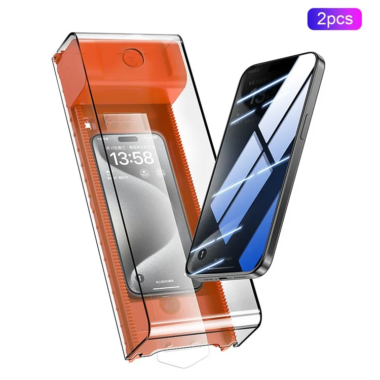 2 pièces pour iPhone 15 Pro Max Protecteur d'écran en verre trempé avec outil d'alignement automatique électrique