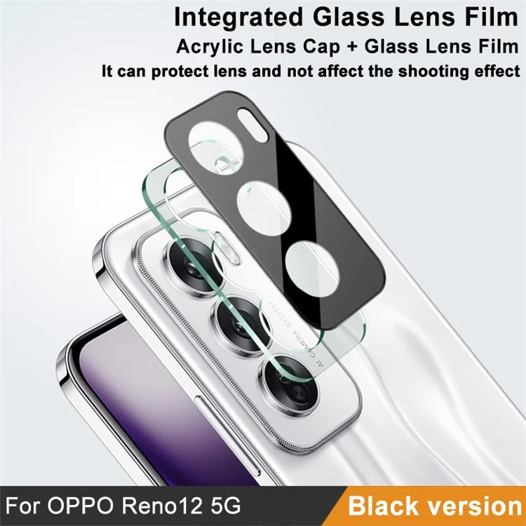 IMAK For Oppo Reno12 5G (Global) Tempered Glass Camera Lens Protector+Acrylic Lens Cap (Black Version)