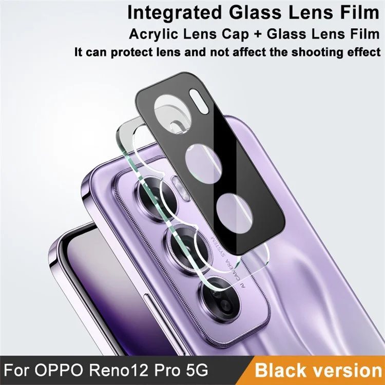 IMAK Para Oppo Reno12 Pro 5G (Global) Protetor de Lente da Câmera + Tampa da Lente Acrílica Película de Vidro Temperado (Versão Preta)