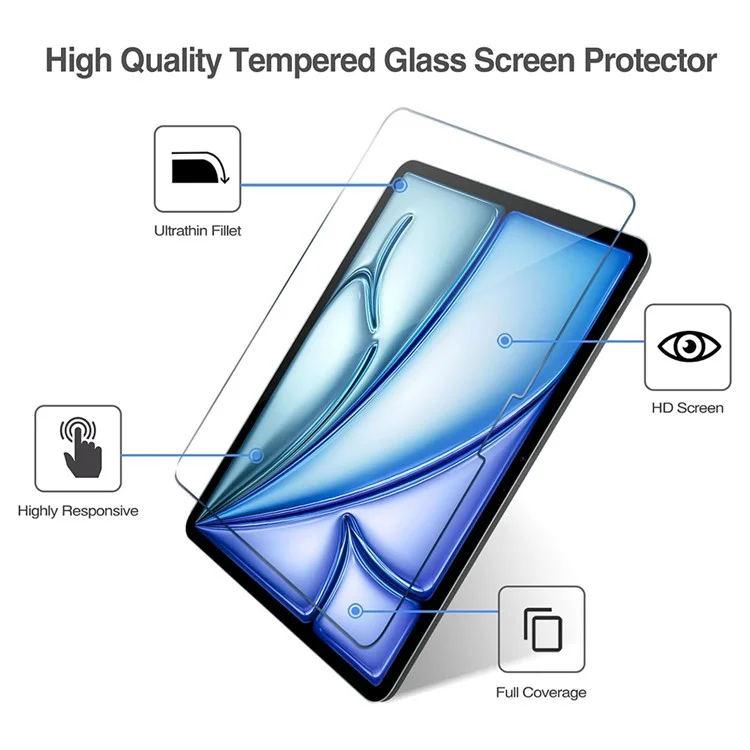 2Pcs For iPad Air 11 (2025) / (2024) Screen Protector 2.5D Arc Edge Tempered Glass Film