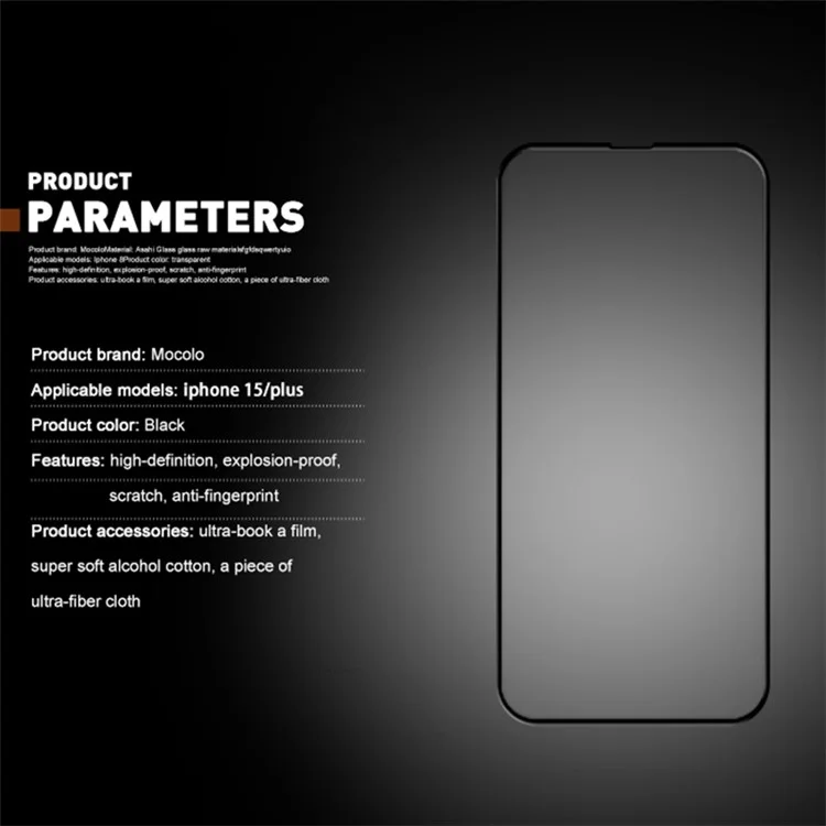MOCOLO 25Pcs For iPhone 15 Pro Max Full Screen Protector Silk Printing Full Glue Tempered Glass Film - Black