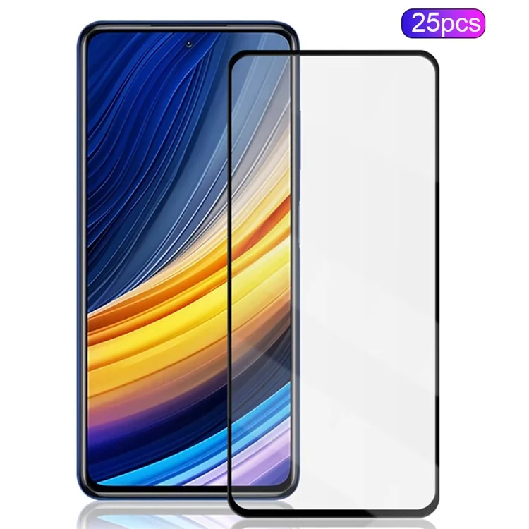 MOCOLO 25Unidades Para Xiaomi Poco X3 / Poco X3 NFC / Poco X3 Pro Protector de Pantalla Seda Impresión Película de Vidrio Templado - Negro