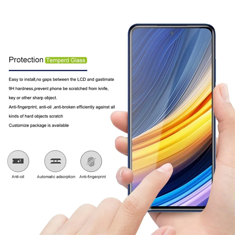 MOCOLO 25Unidades Para Xiaomi Poco X3 / Poco X3 NFC / Poco X3 Pro Protector de Pantalla Seda Impresión Película de Vidrio Templado - Negro