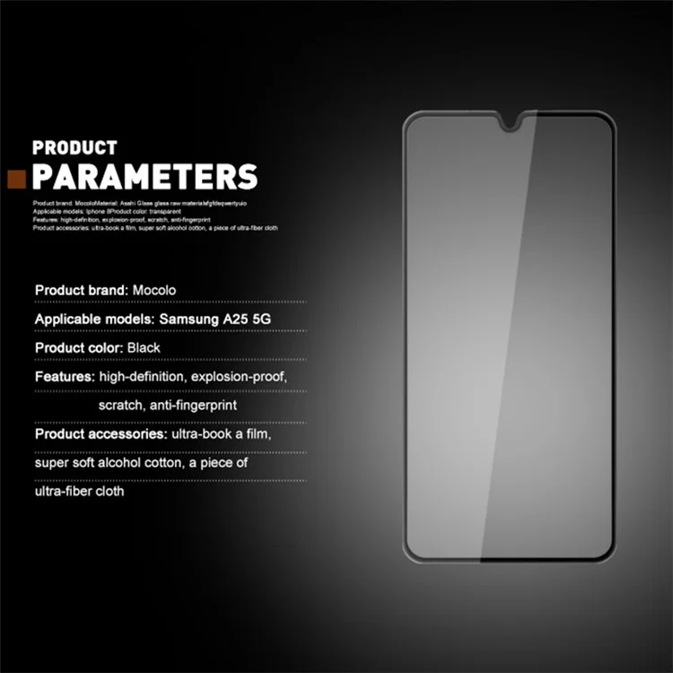 MOCOLO 25Pcs For Samsung Galaxy A25 5G (Global) (161.0 X 76.5 X 8.3mm) Full Glue Screen Protector Tempered Glass Film - Black