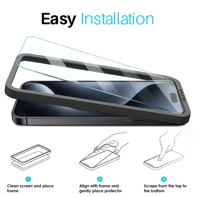 NORTHJO 2Pcs A+ For iPhone 15 Pro Screen Protector 0.3mm 2.5D Clear Tempered Glass Film with Installation Tool