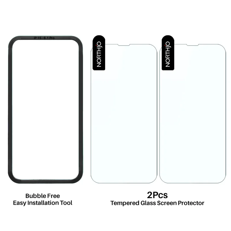 NORTHJO 2Pcs A+ For iPhone 15 Pro Screen Protector 0.3mm 2.5D Clear Tempered Glass Film with Installation Tool