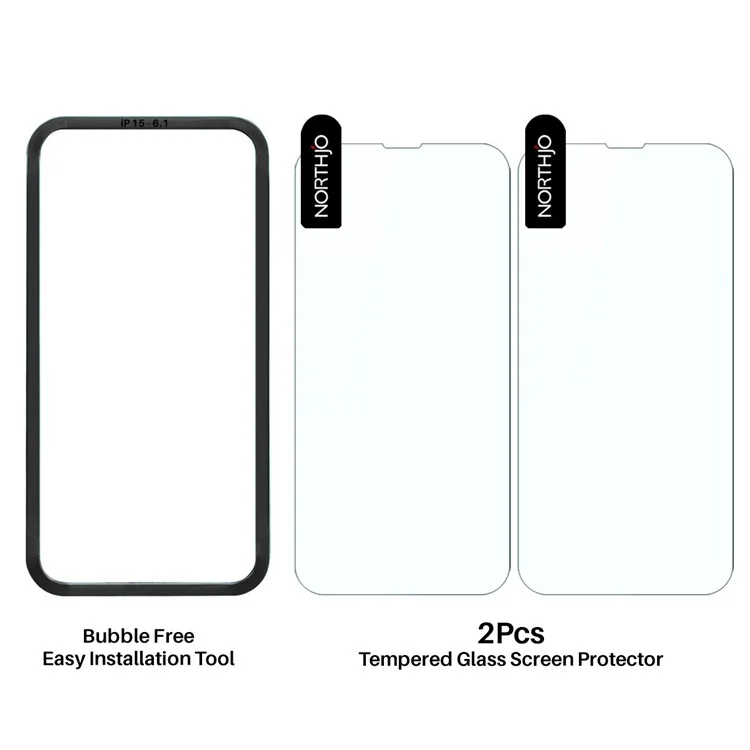 NORTHJO 2Stk A+ Für iPhone 15 Klare Bildschirmschutzfolie 0,3 mm 2,5D Gehärtetes Glasfilm mit Montagewerkzeug